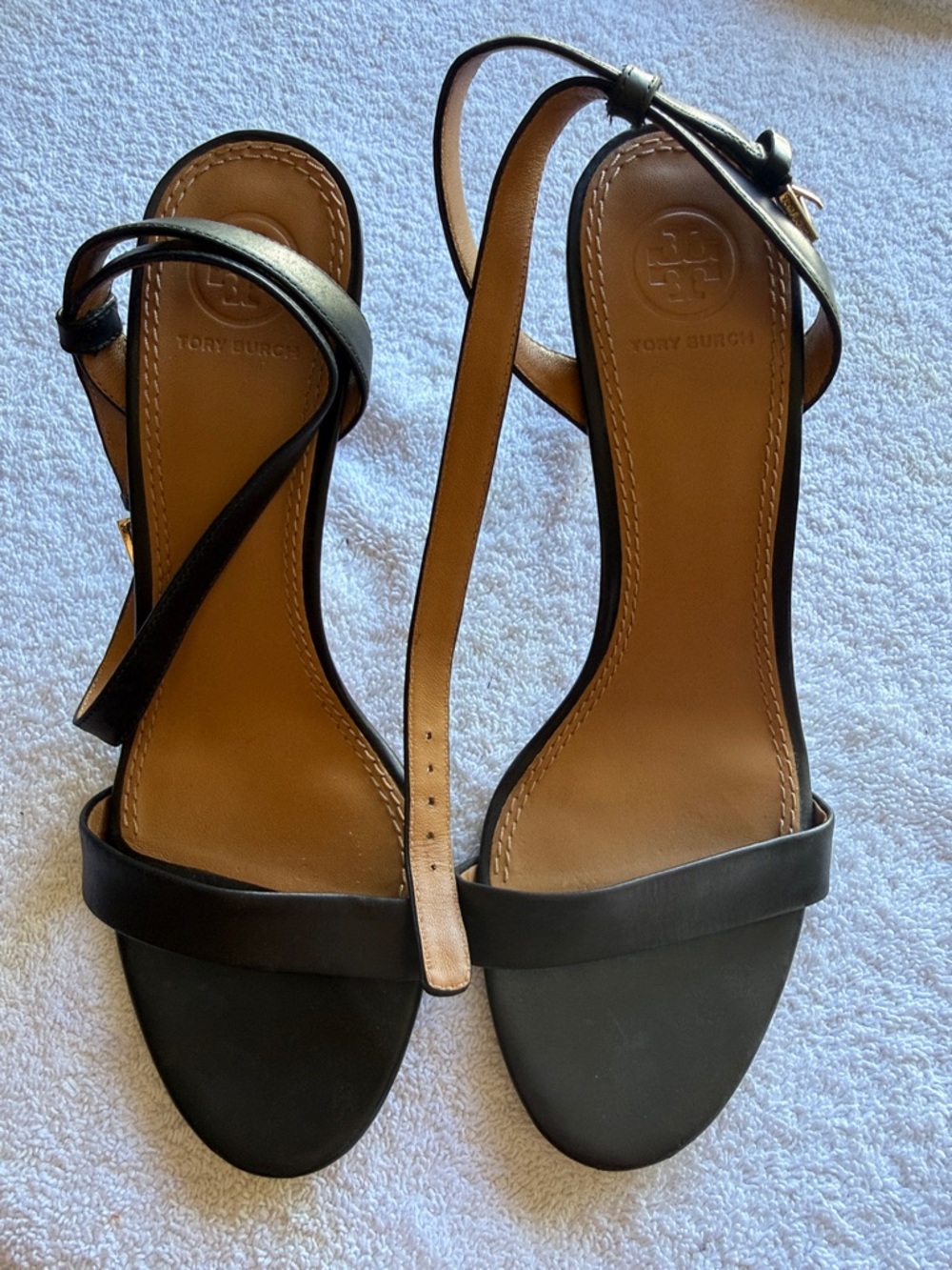 Tory Burch Black Leather Strap 3” stiletto heels